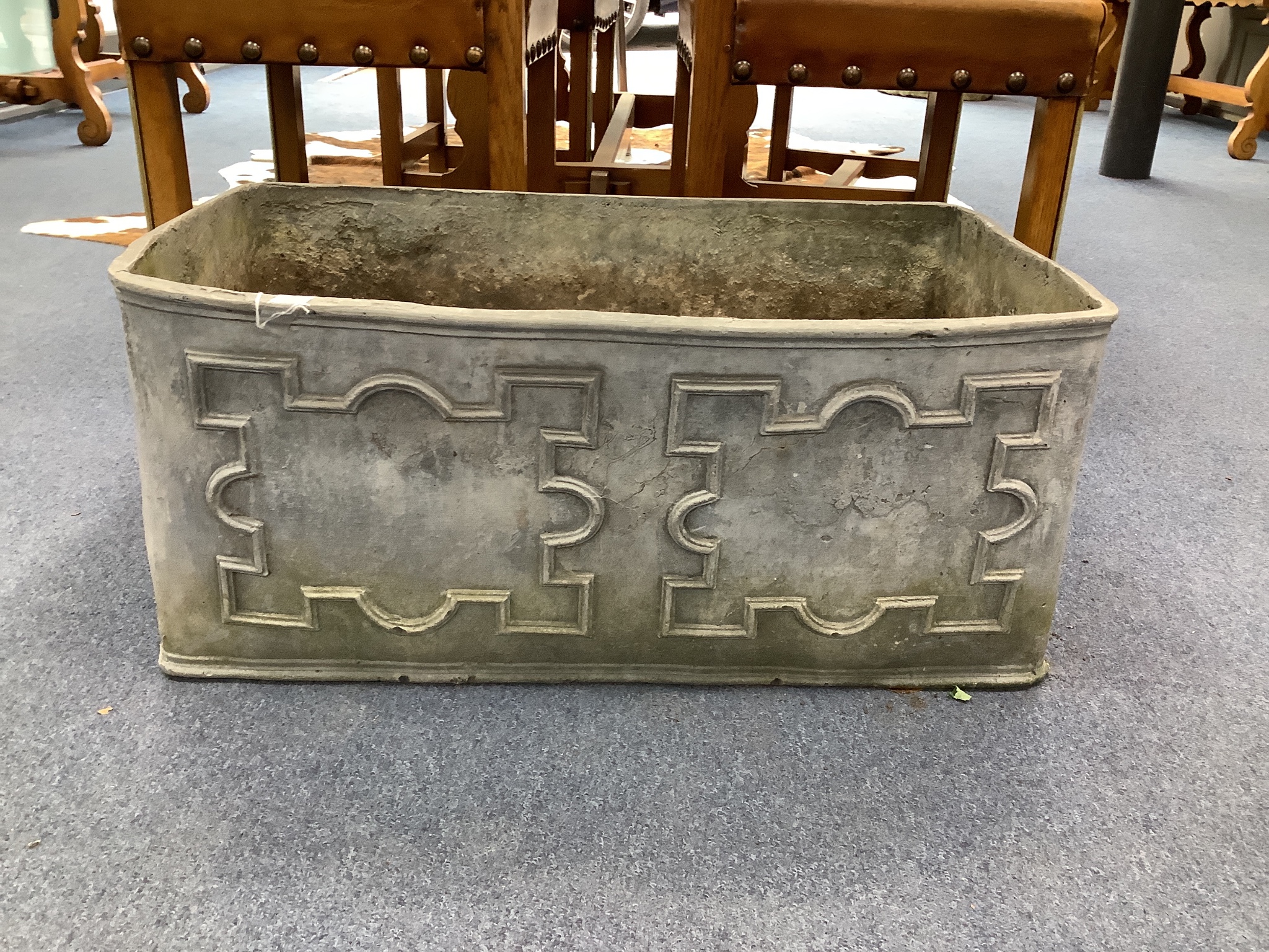 A rectangular lead garden planter, width 68cm, depth 41cm, height 30cm